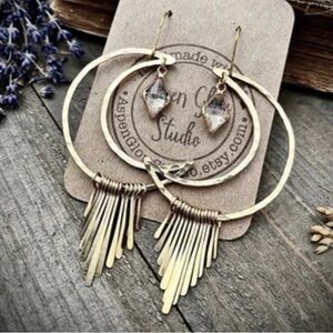 NWT- Crescent moon fringe dangle lightweight statement earrings made in brass